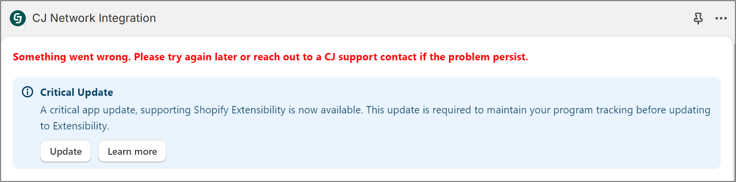 App update failure error message