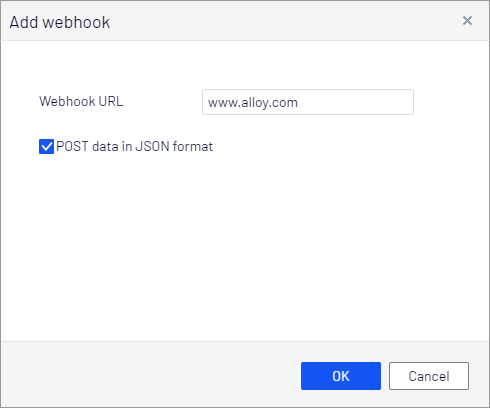 Screenshot of webhook configuration dialog where you enter the webhook URL