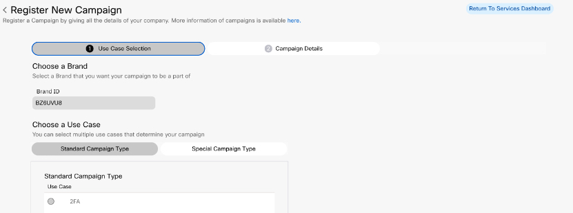 Register_New_Campaign_1.png Screenshot of Selecting the Standard Campaign Type