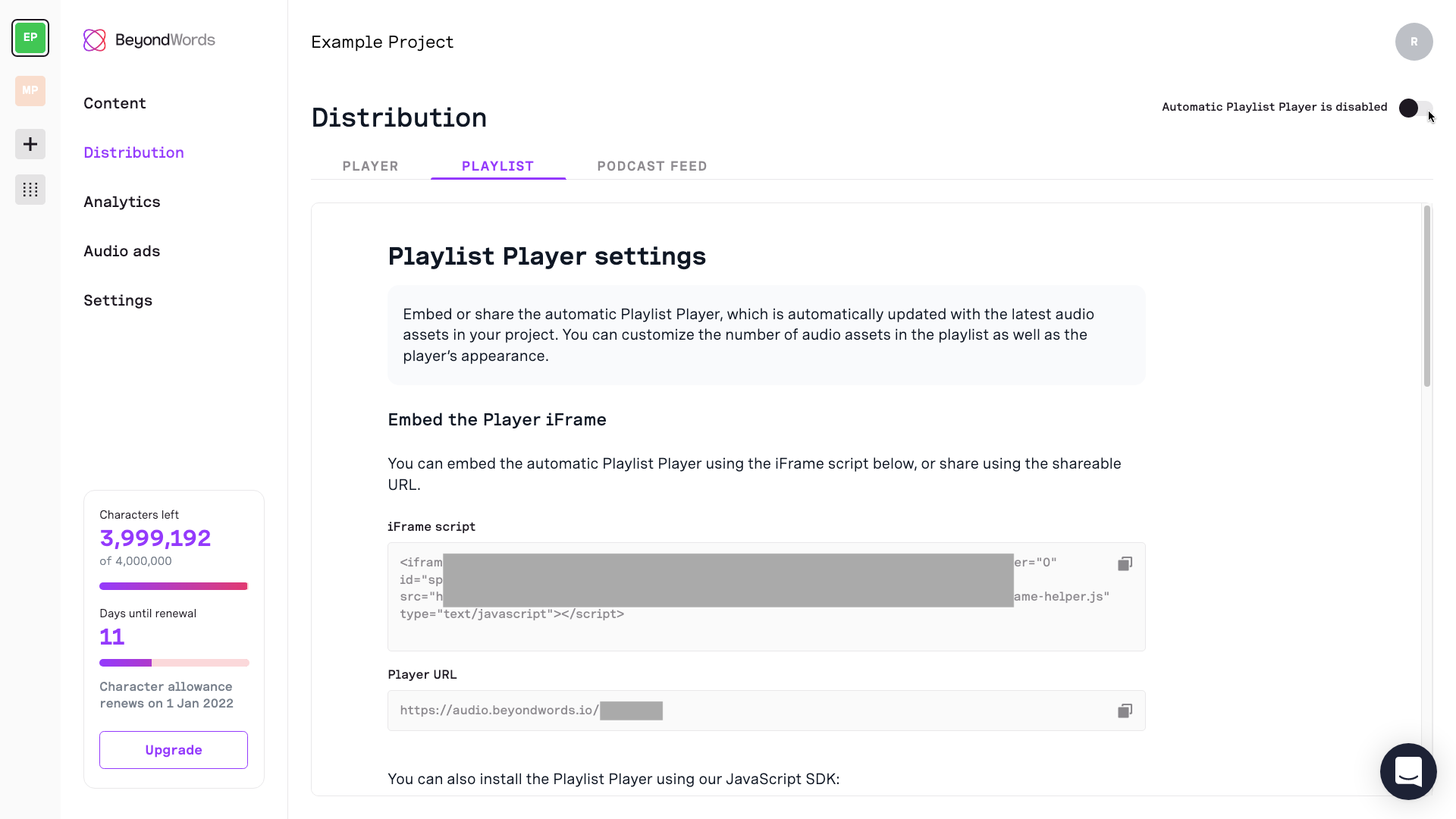 Automatic Playlist Player is disabled - BeyondWords.png