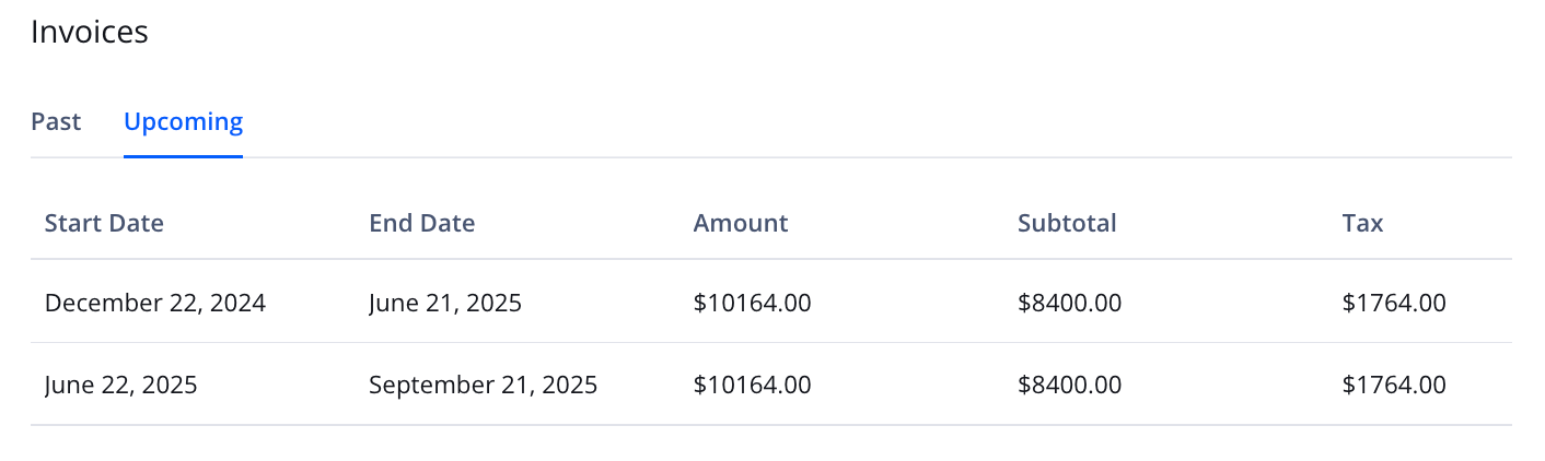 Invoices section