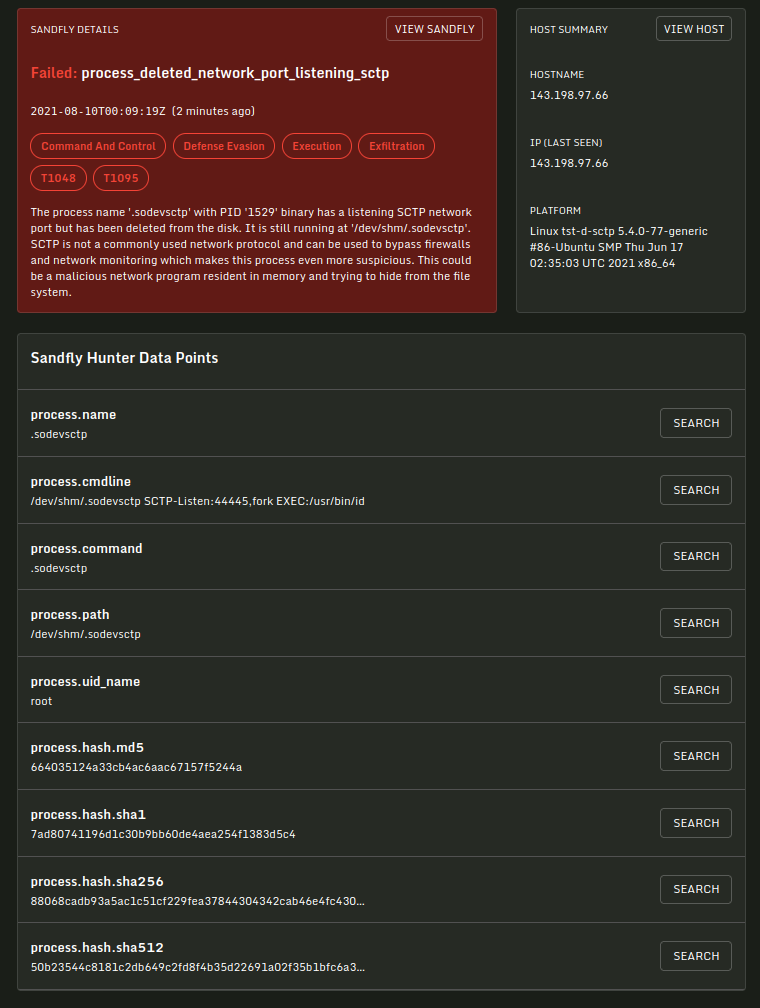 results.sctp.socket.alert.png Sandfly finds a SCTP backdoor process.