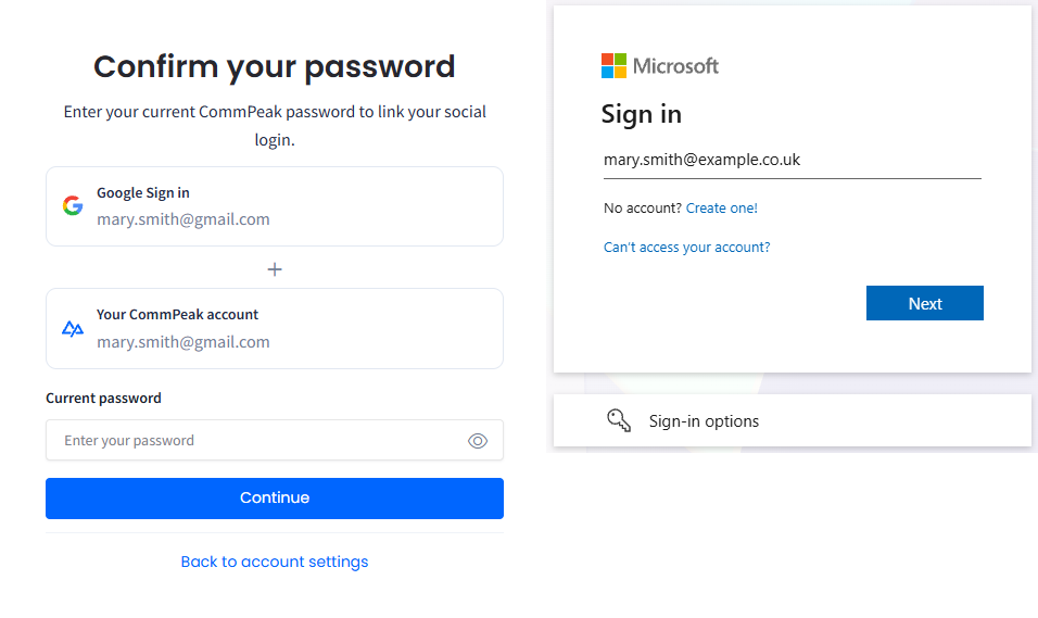 Screenshot of the CommPeak social signup options