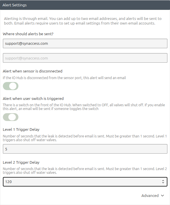 Completed alert settings