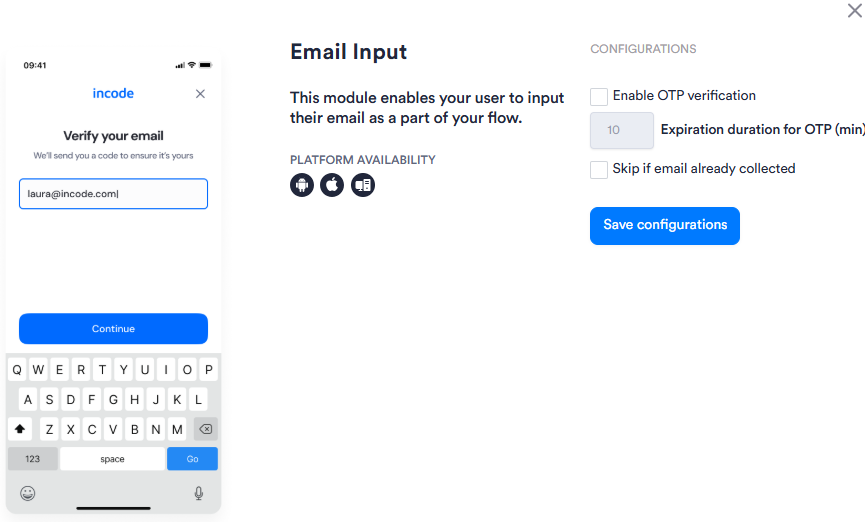 Image of Email Input module configuration in Workflows. Has three configuration options.