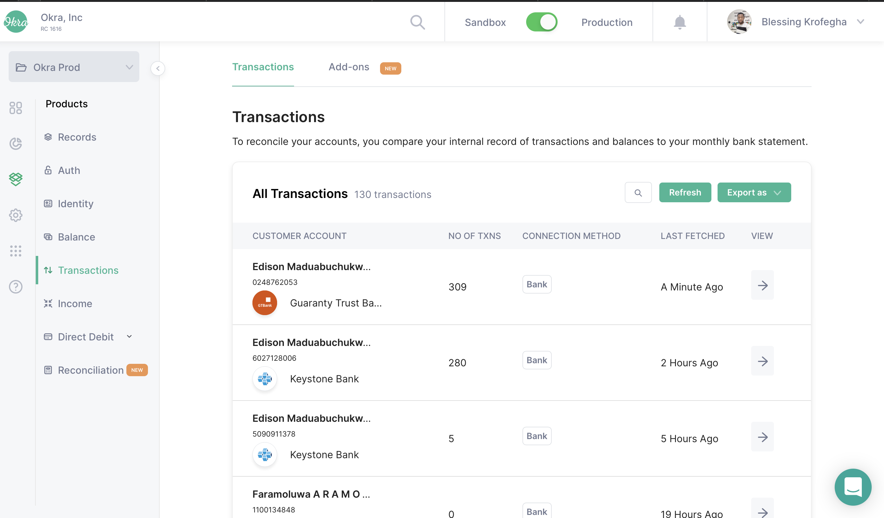 Transaction Page