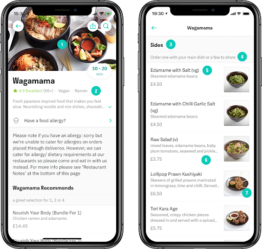 Example menu on Deliveroo app