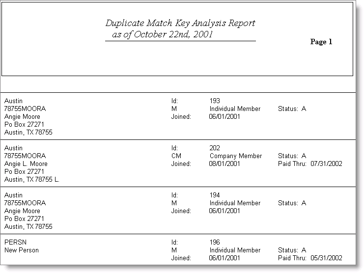 Desktop: Customers > Generate reports > Statistics > Duplicate Match Key Analysis Report