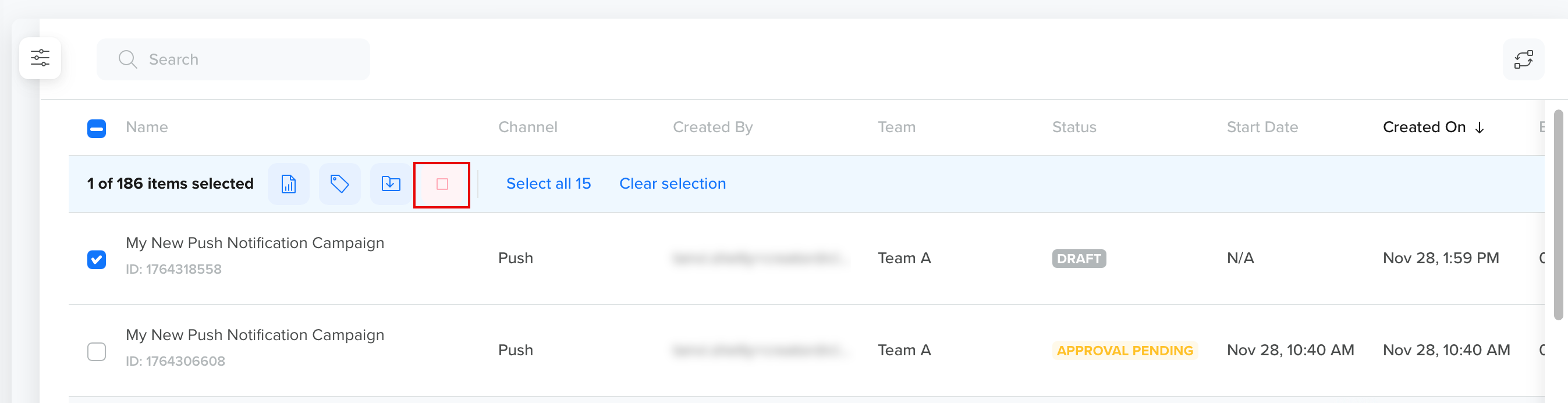 Stop Selected Campaigns