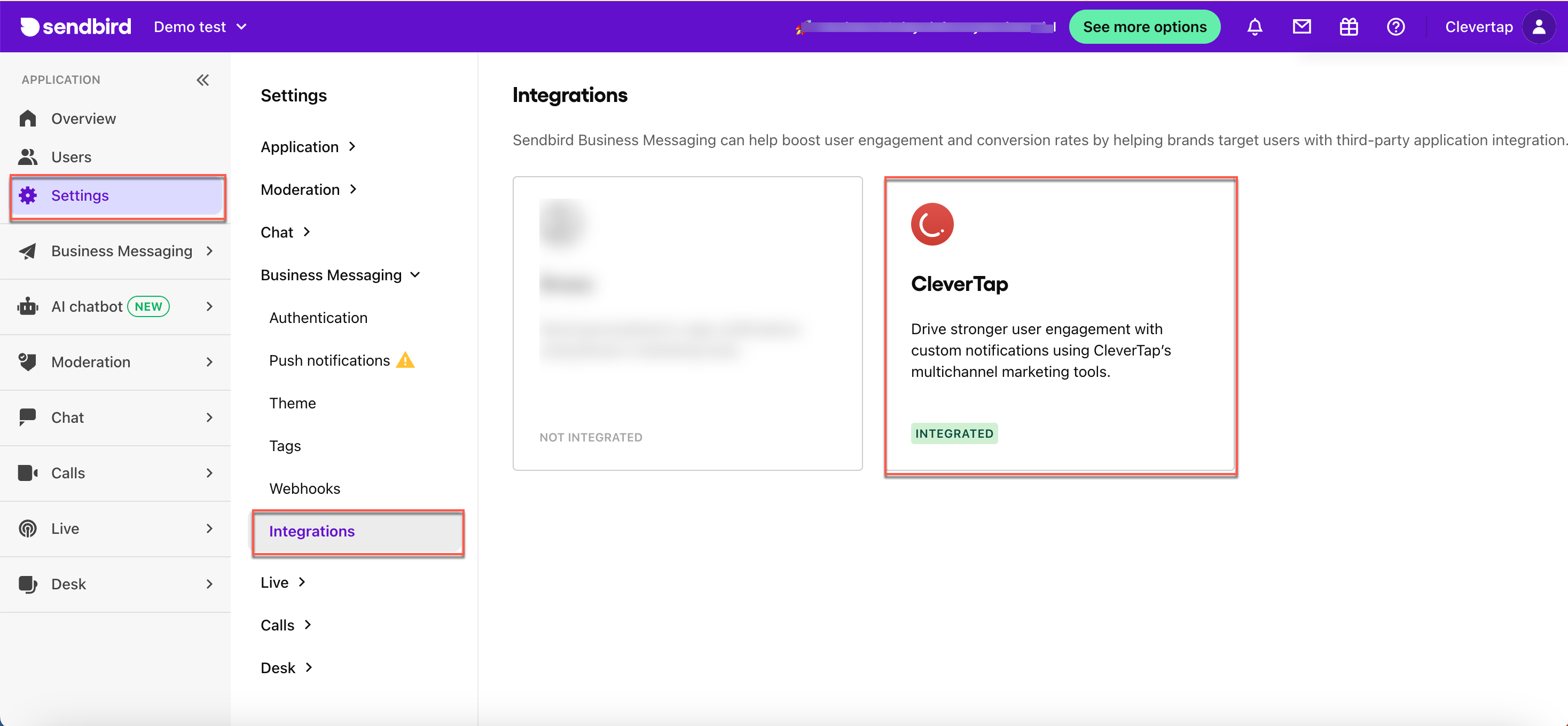 CleverTap Integration on Sendbird Dashboard