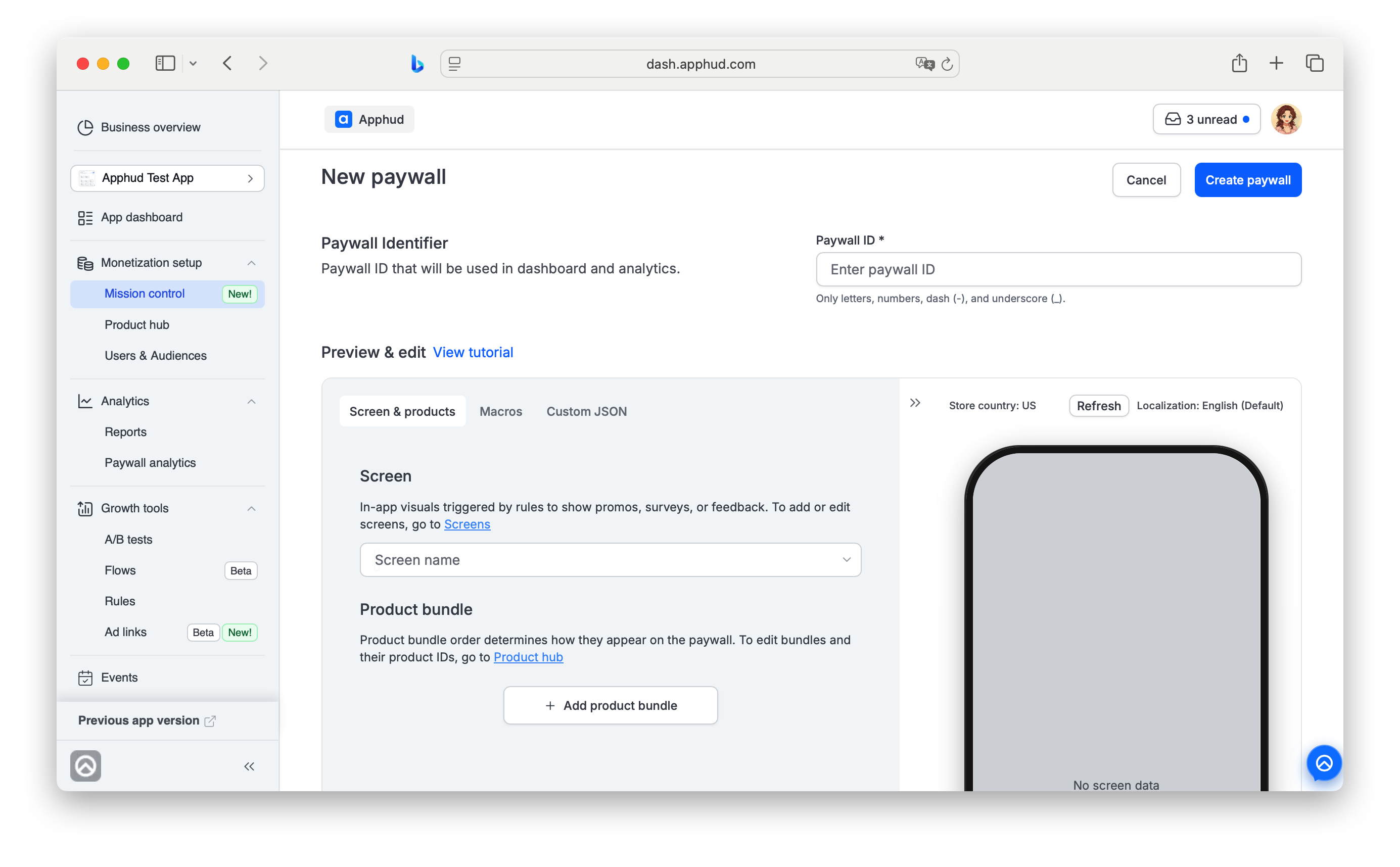 Paywalls - Create a new paywall