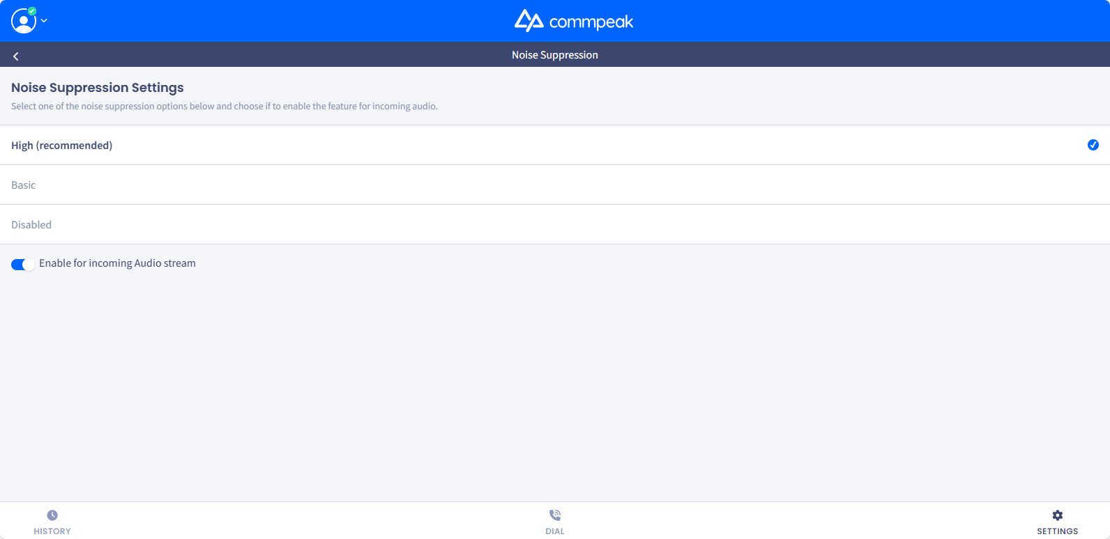 Screenshot of the Noise Suppression options