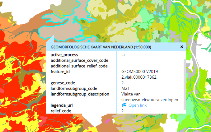 Automatisch uitgelezen attributen uit de WMS van de Geomorfologische kaart van Nederland