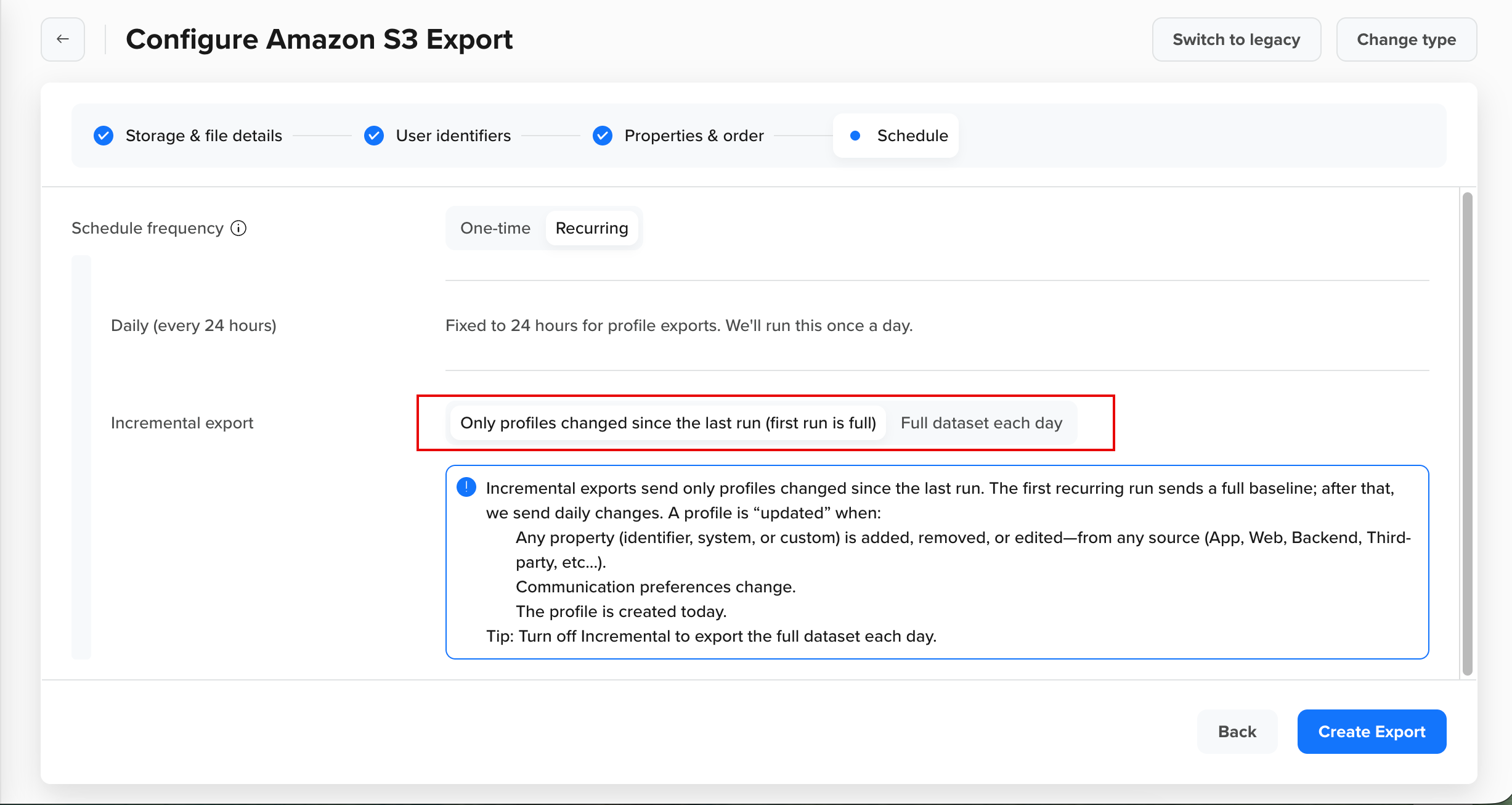 Create Recurring Export