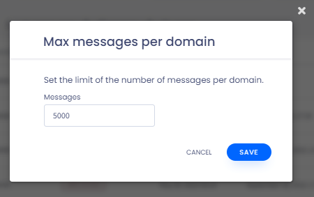 Screenshot of the **Max messages per domain** dialog