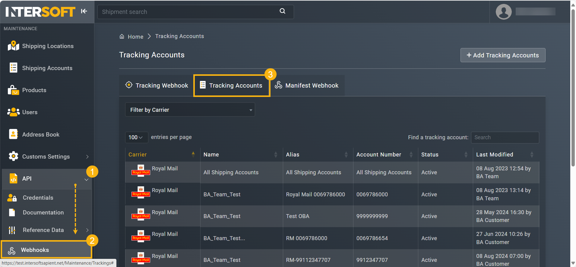 Accessing tracking accounts