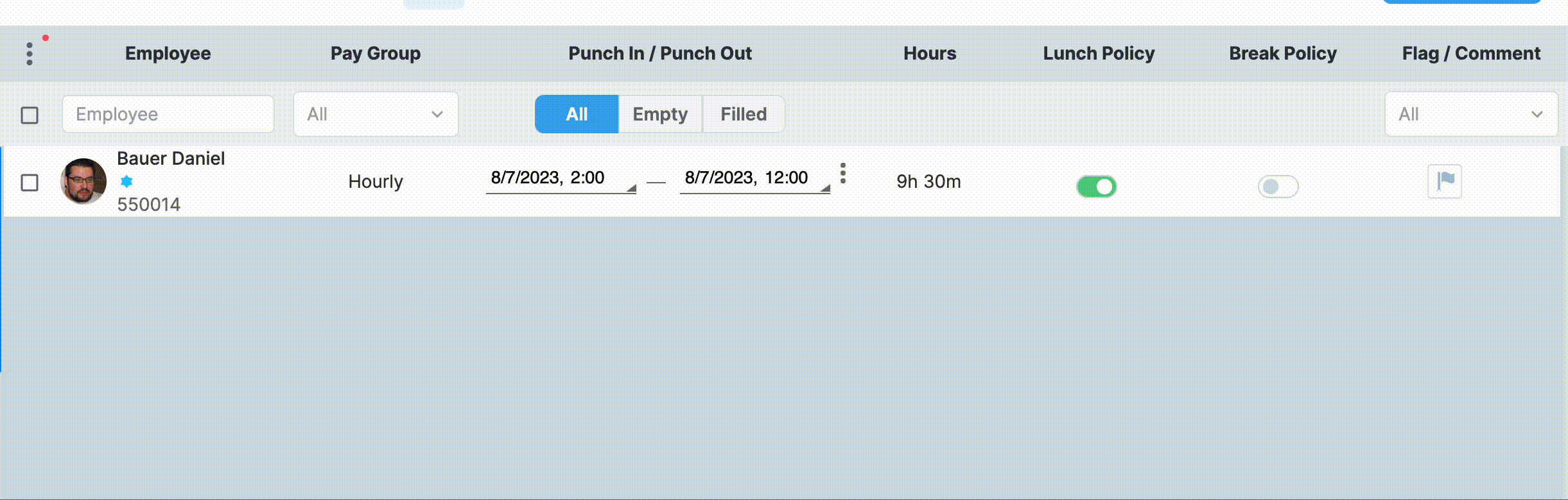 switching on and off lunch and break policy toggles on a timelogs, which in turn affects the recorder hours