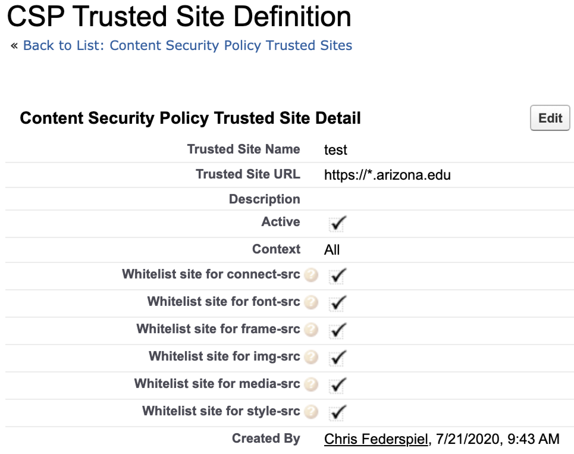 Here is an example of how to set up a trusted site.