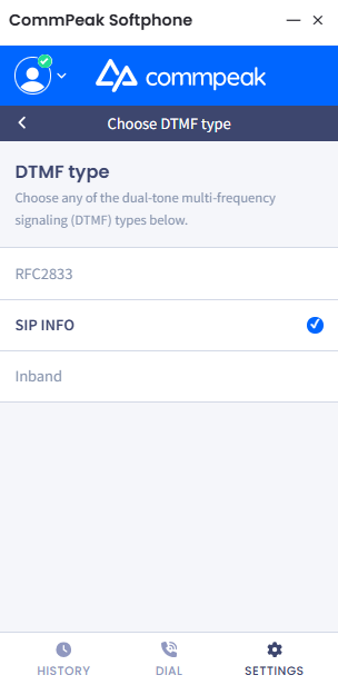 Screenshot of the DTMF type section