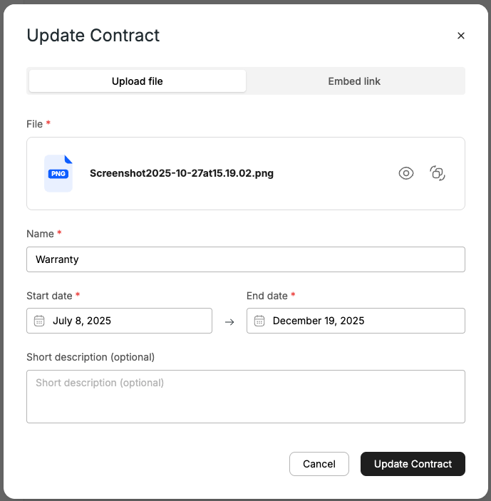 Update contract screen.