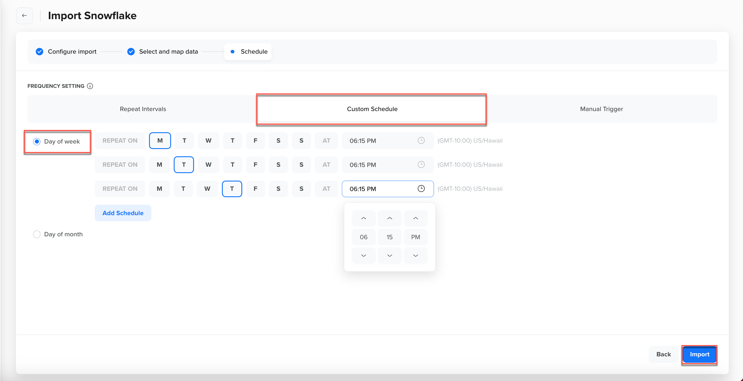 Custom Schedule - Day of Week