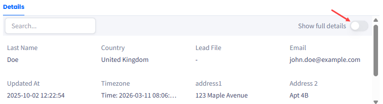Screenshot of the Show full details toggle