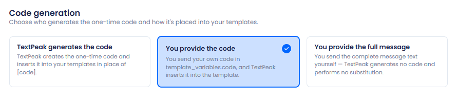 Screenshot of the You provide the code option