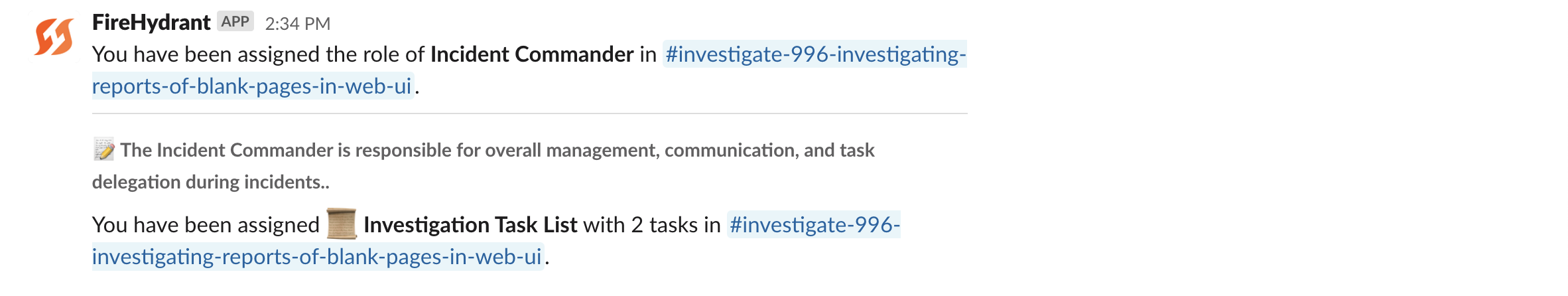 Notification received in Slack when assigned to roles and tasks