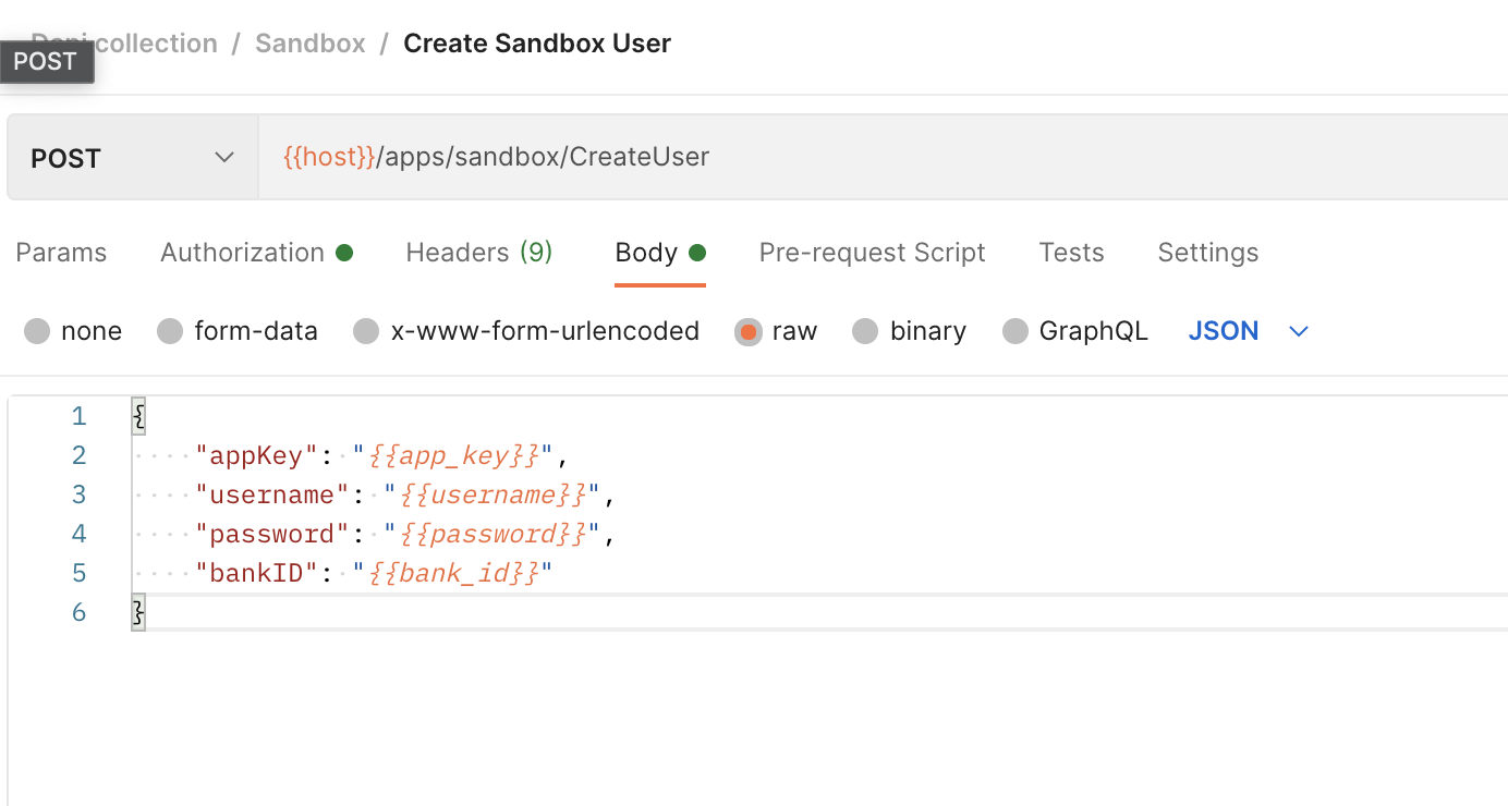 Create Sandbox User request body