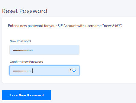 Screenshot of setting new SIP account password