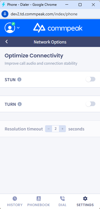 Screenshot of the Network Options