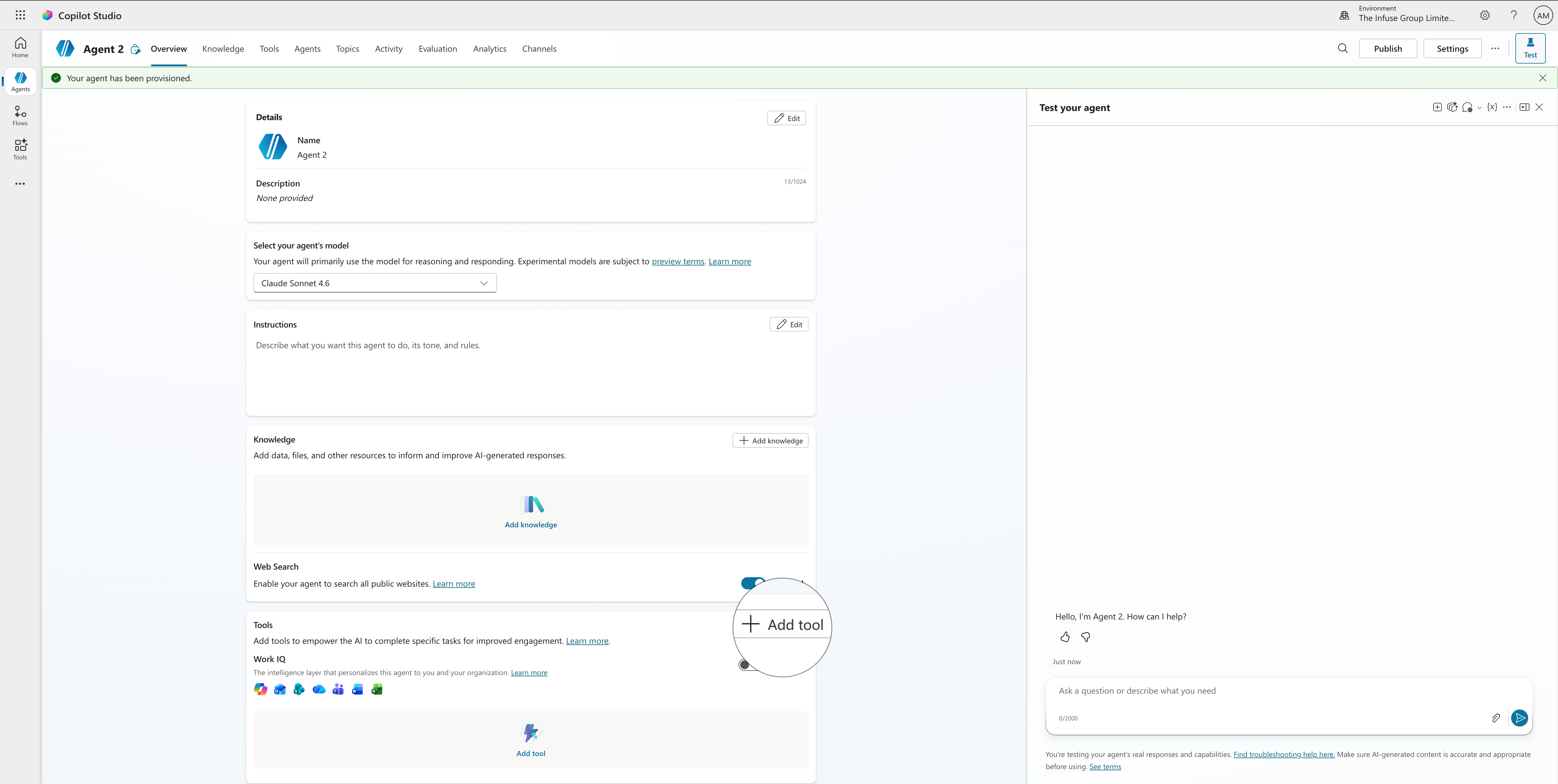 Step 7 – Agent overview with Add tool button