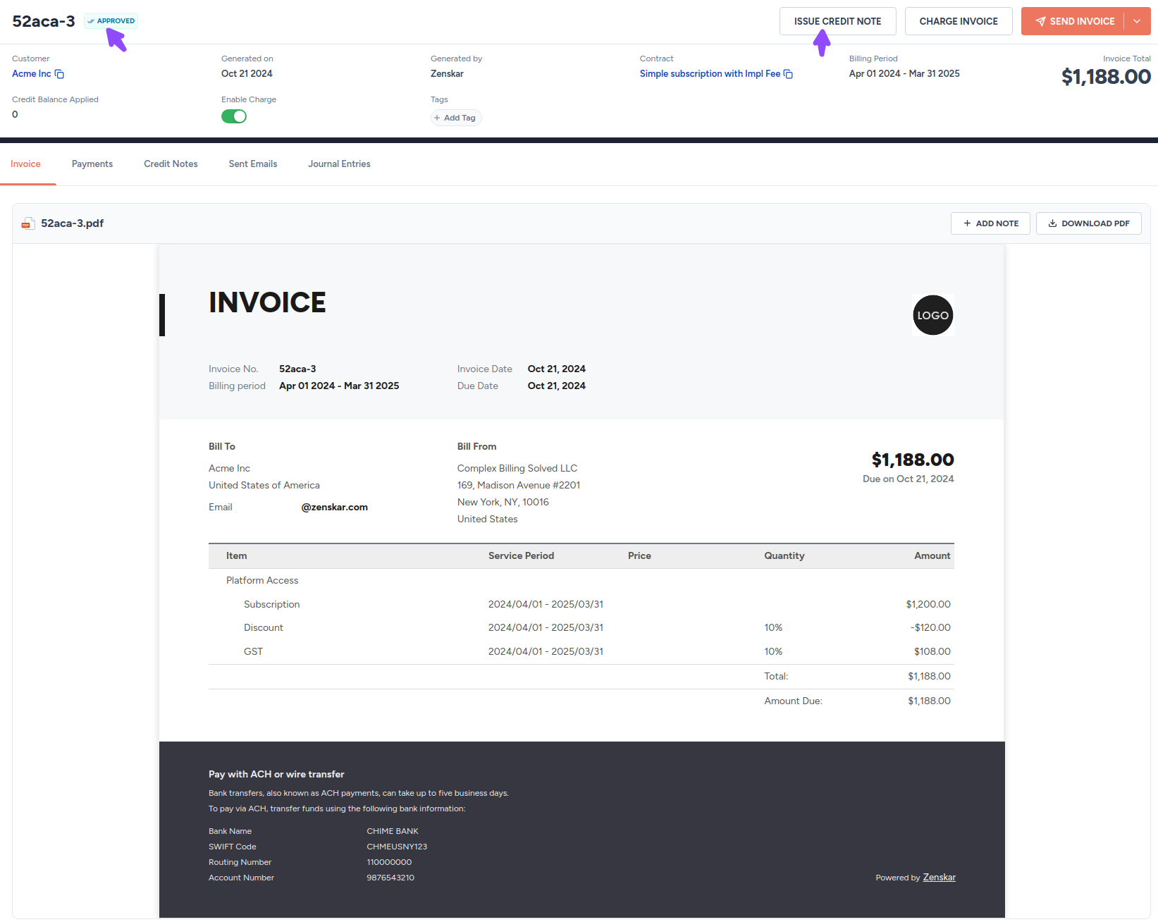 Fig. 2: An approved invoice