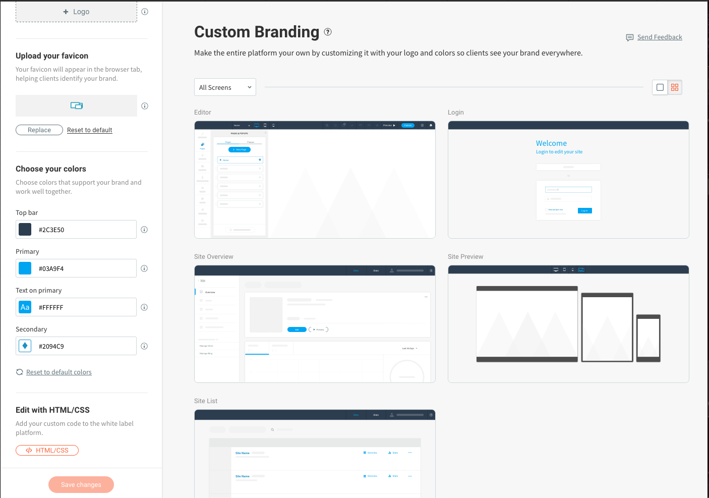 Custom branding UI. The HTML/CSS button can be seen in the lower left corner.