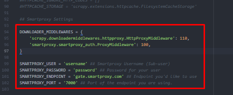 Scrapy proxy middleware proxy settings
