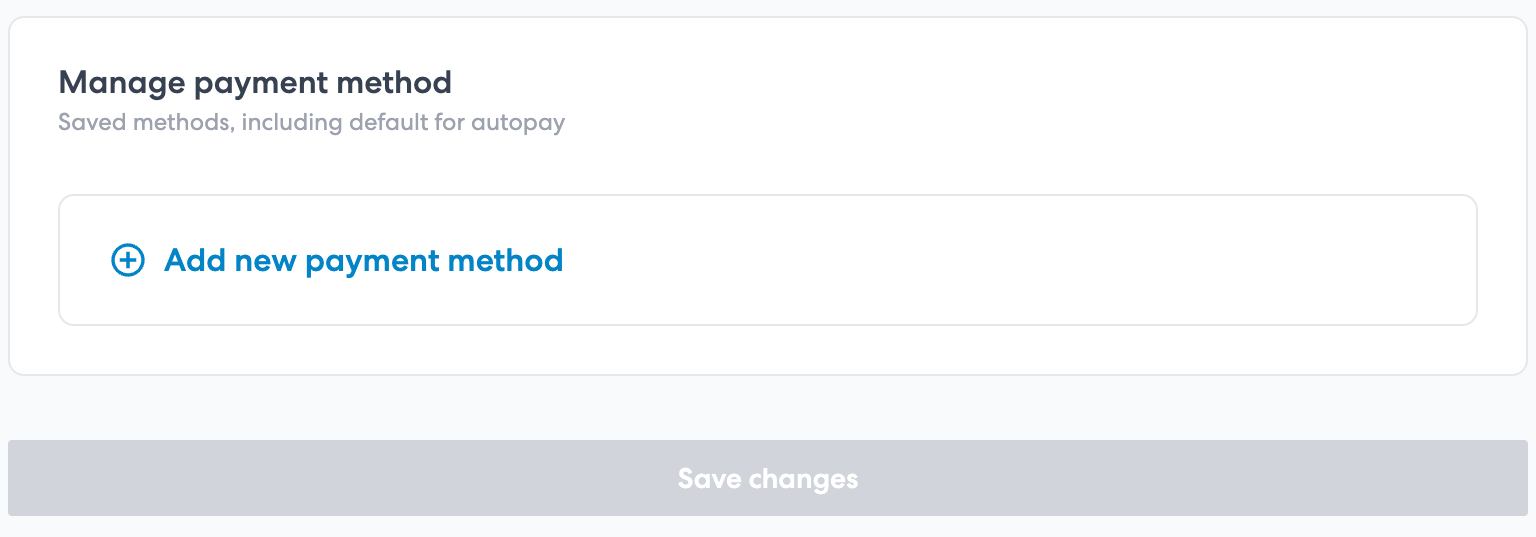 Manage payment method screen