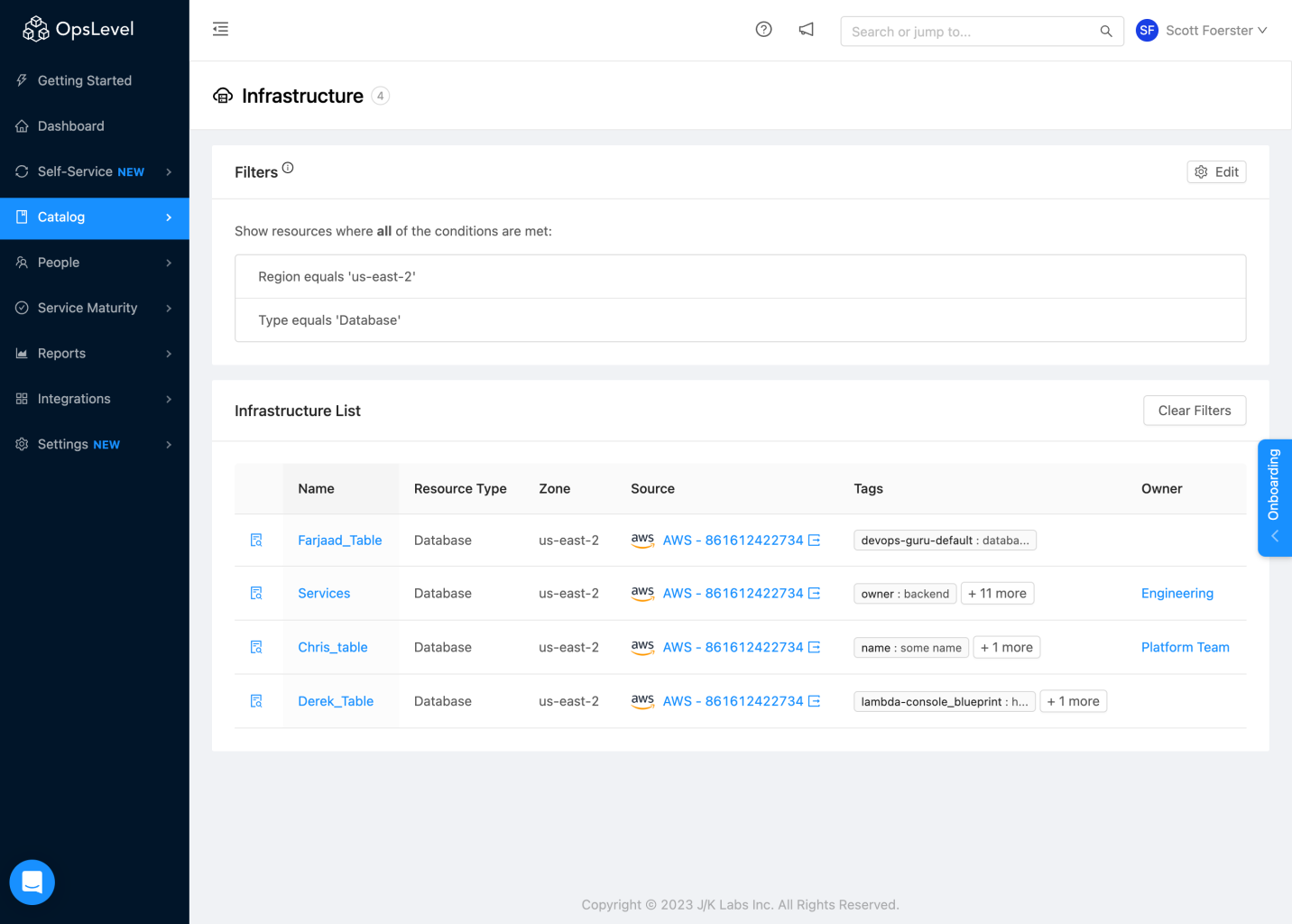 Filtering Infrastructure table