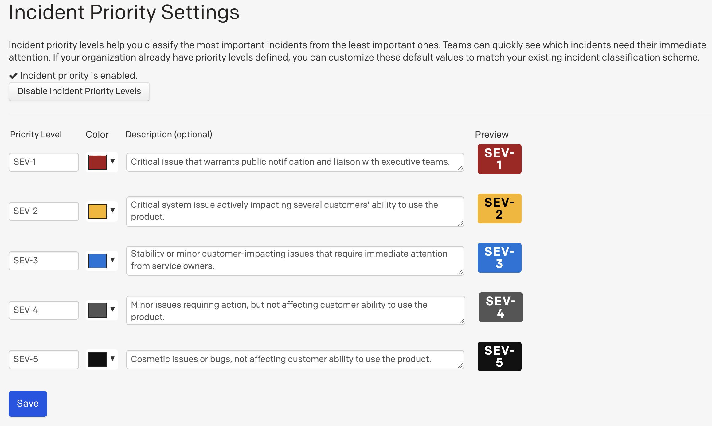 Configure incident priority