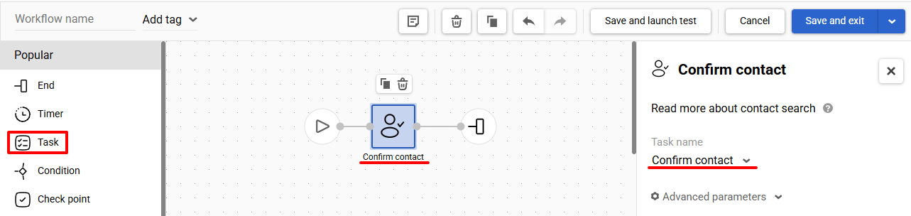 Confirm contact task