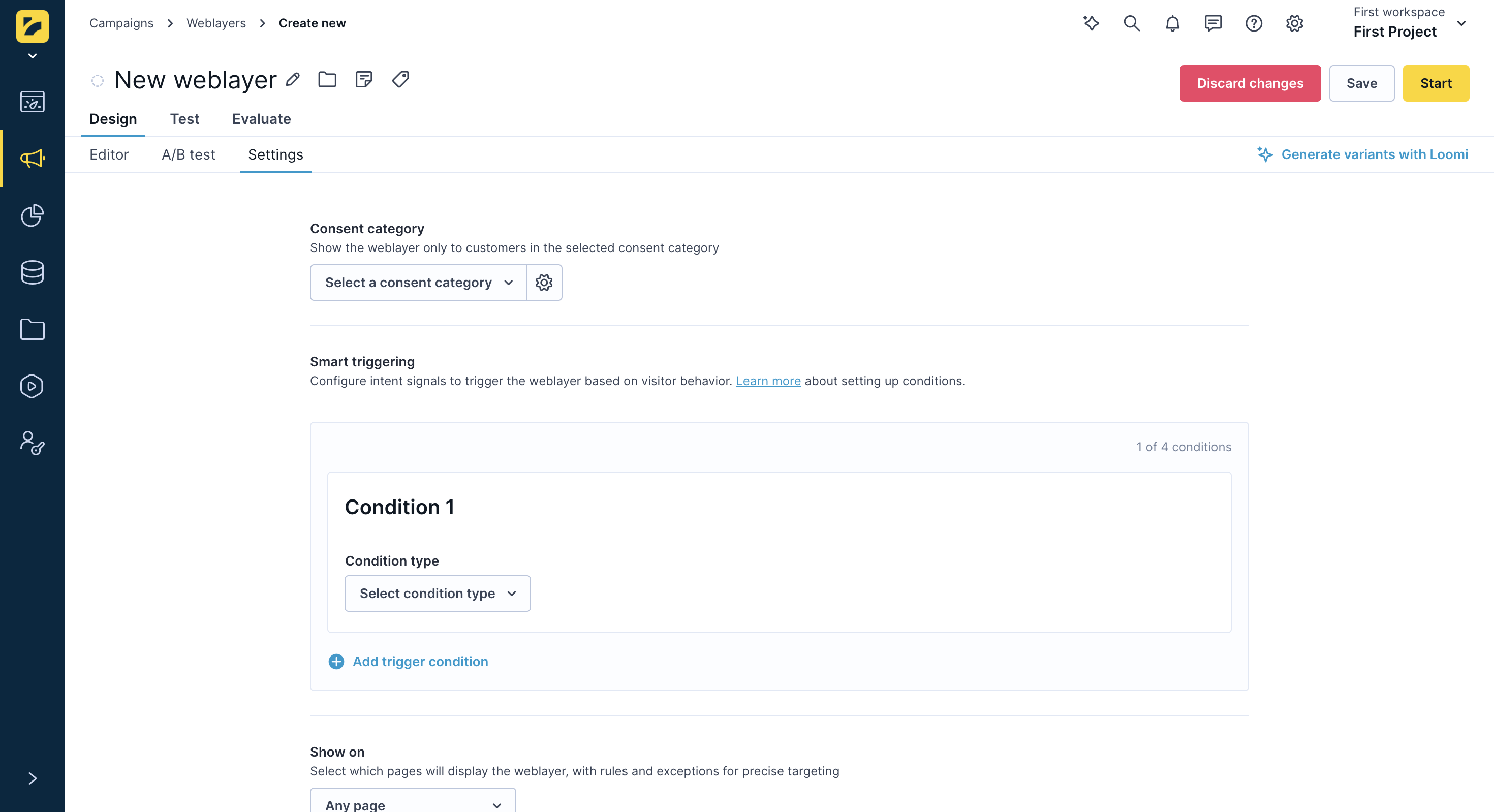 Smart triggering section in weblayer settings.