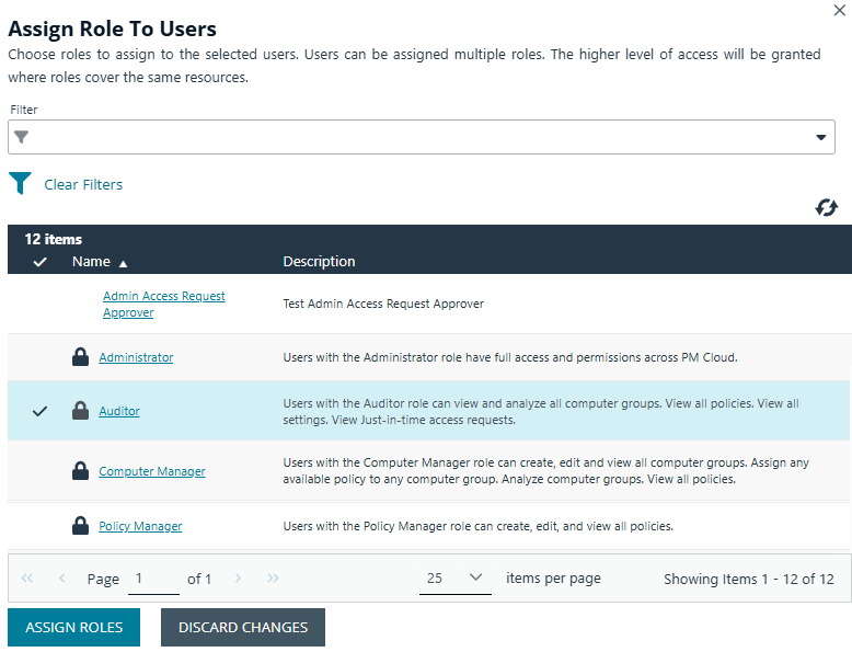 Assign roles to user panel