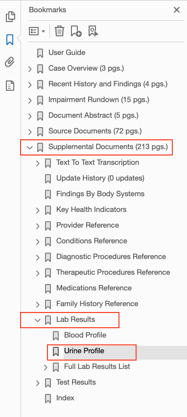 Expand the Lab Results section to access the Urine Profile