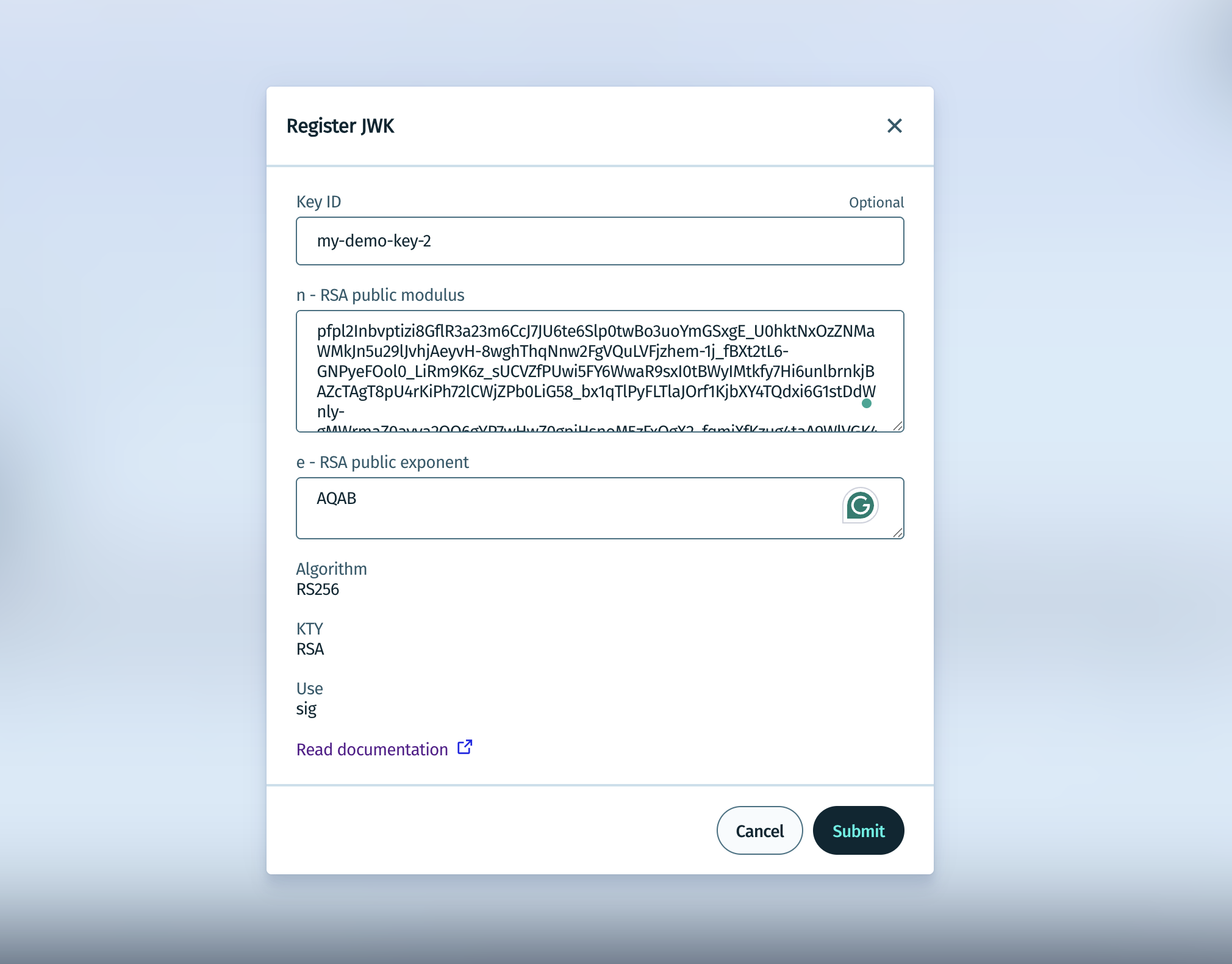 Review the public components of the RSA key