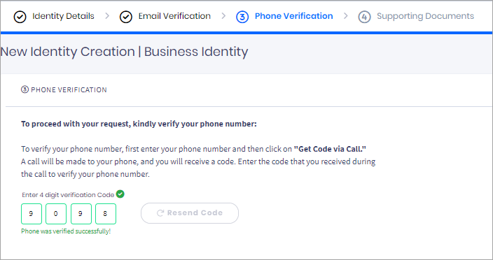 Screenshot with Phone Verification section - entering the 4-digit code