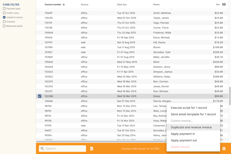 title="Duplicating an invoice from the cogwheel"