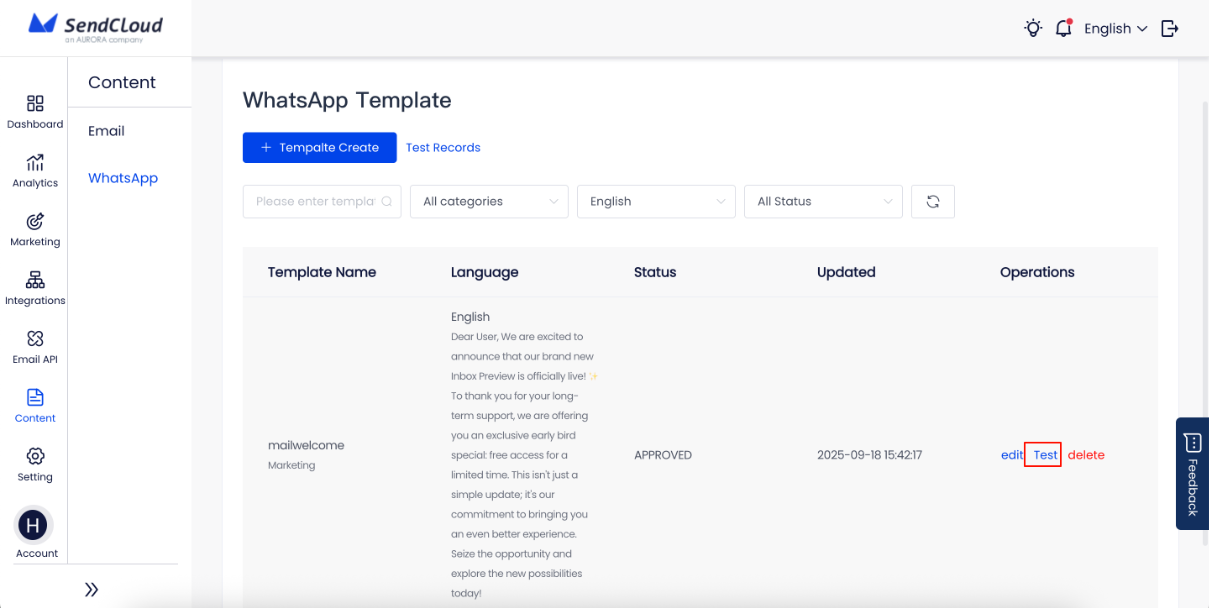 Template Testing Interface