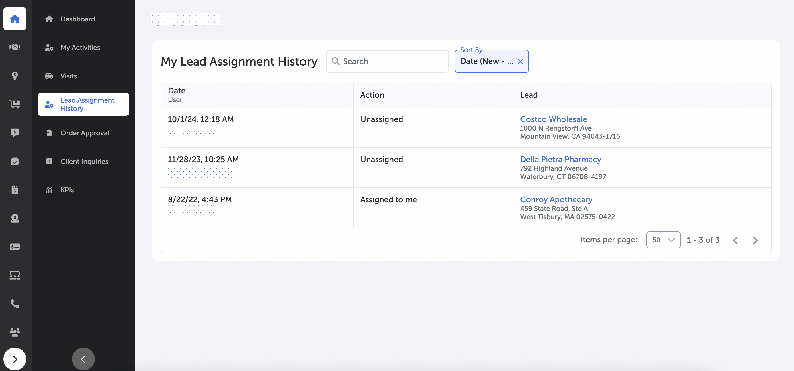 Lead Assignment History Page