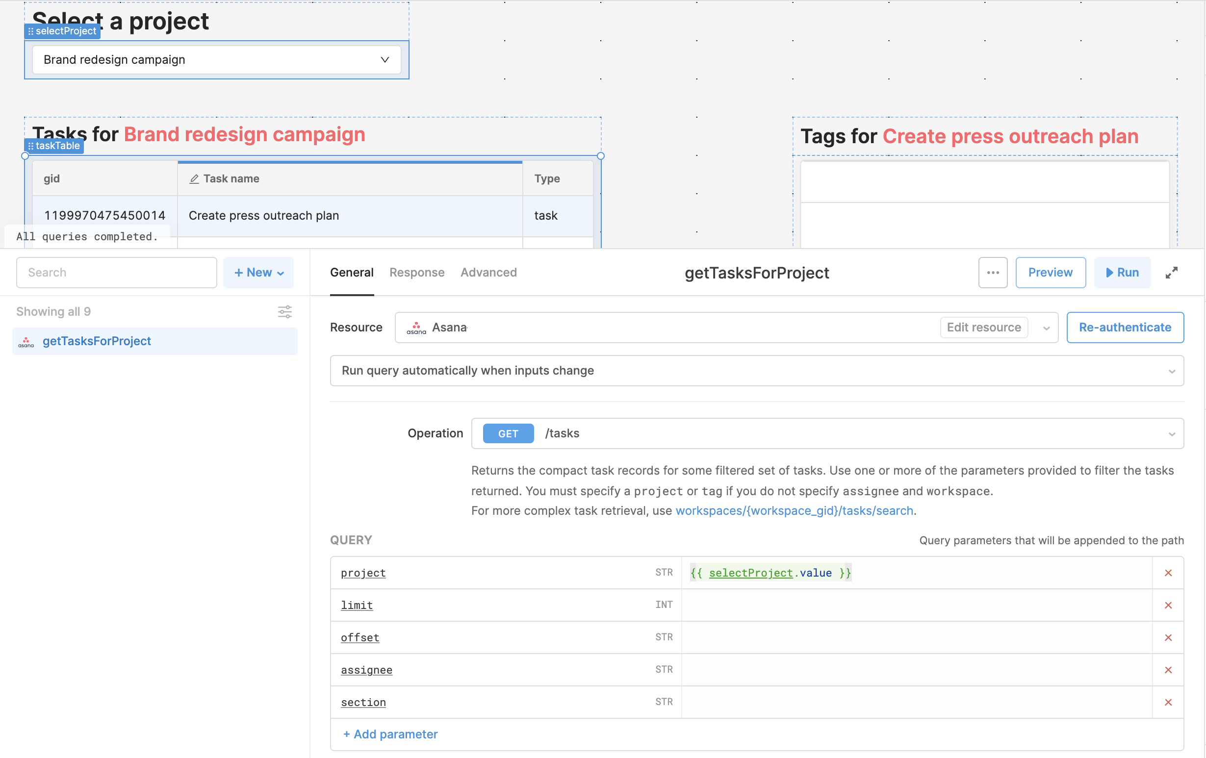 getTasksForProject.png GET `/tasks` endpoint with the project specified from a dropdown.
