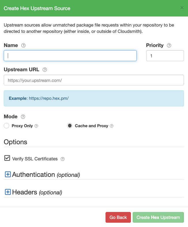 Create Hex Upstream Form