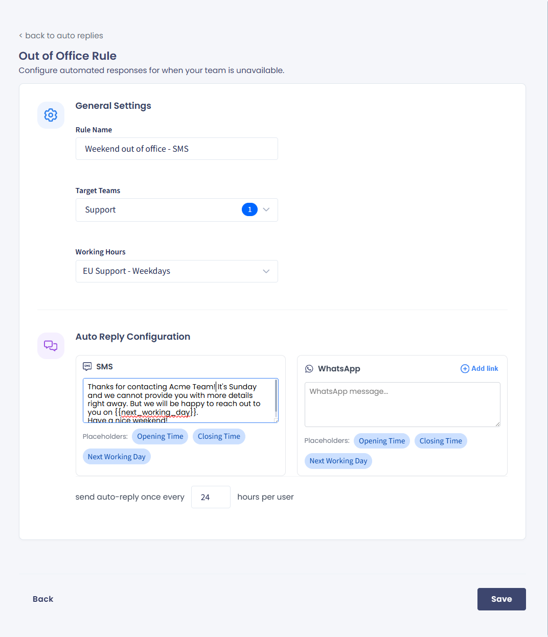 Screenshot of the Out of Office rule